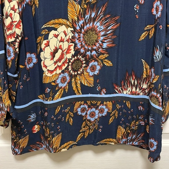 Cream | Floral | Print | Navy |Scoop Neck |3/4 Sleeve |Blouse |Size 42 EUR/10-12 - Picture 4 of 15